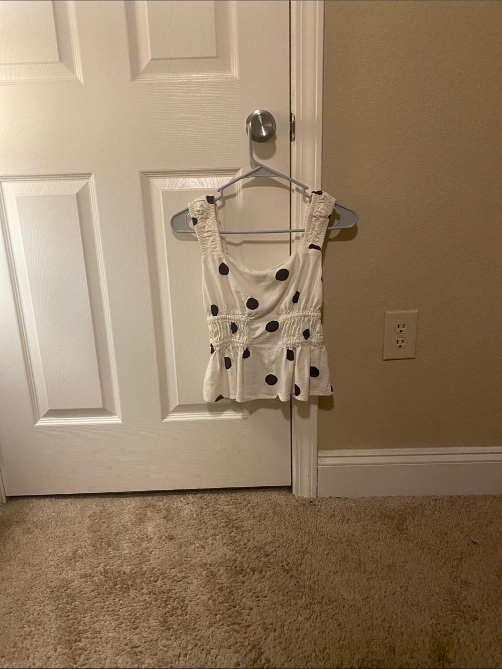a new day White Tank with Black Polka Dots Peplum